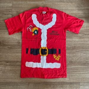 VTG Single Stitch 80s 90s Christmas Puff Paint Retro Santa Claus Small T Shirt